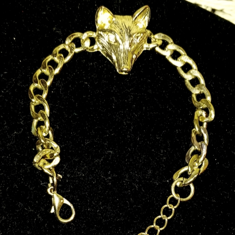 VINTAGE WOLF HEAD BRACLET GOLDTONE